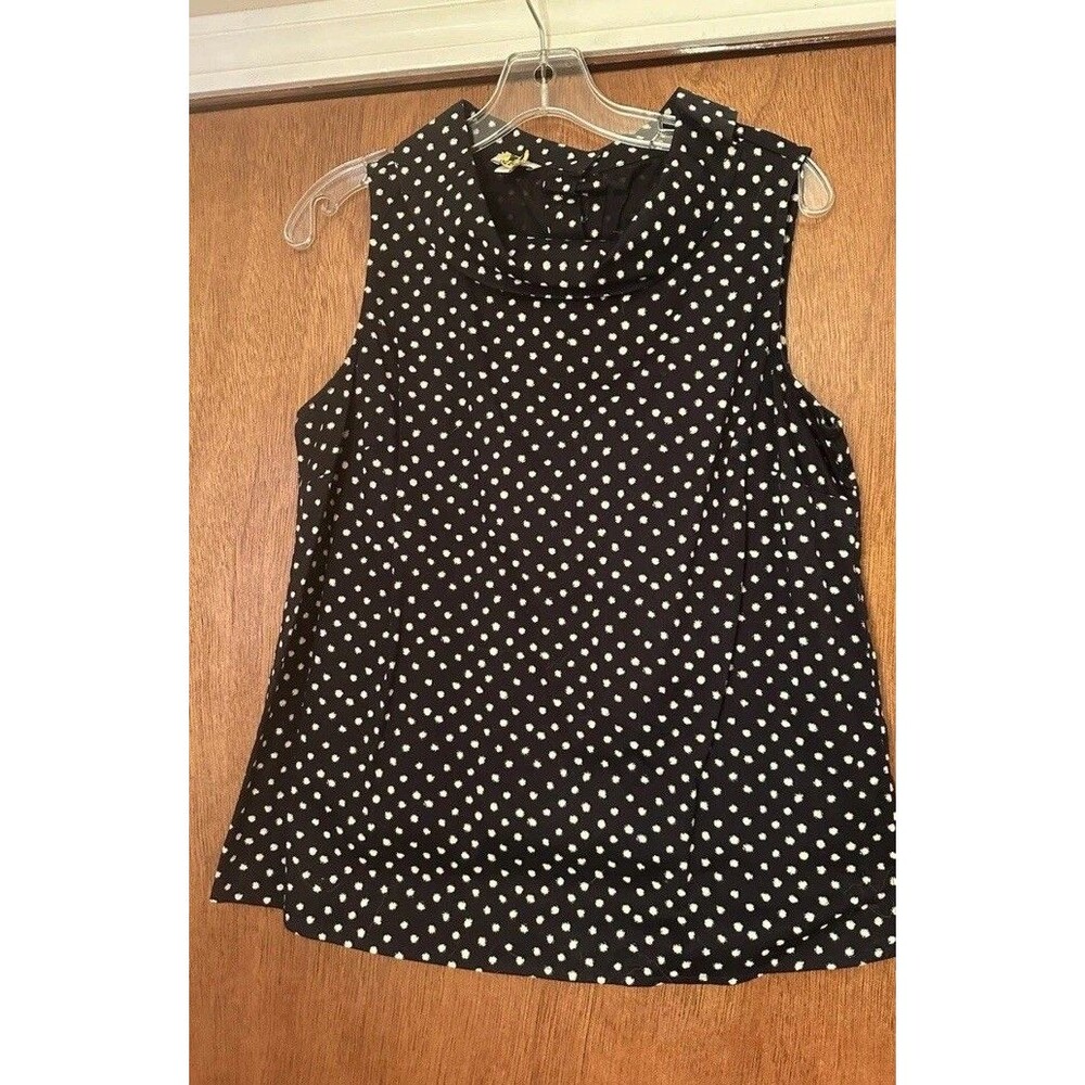 Talbots Lg Petite Black White Polka Dots Sleeveless Top Cotton/Spandex Workwear